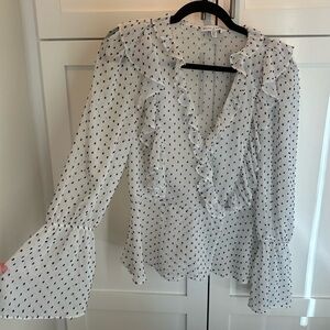 White Polka Dot Ruffle Blouse